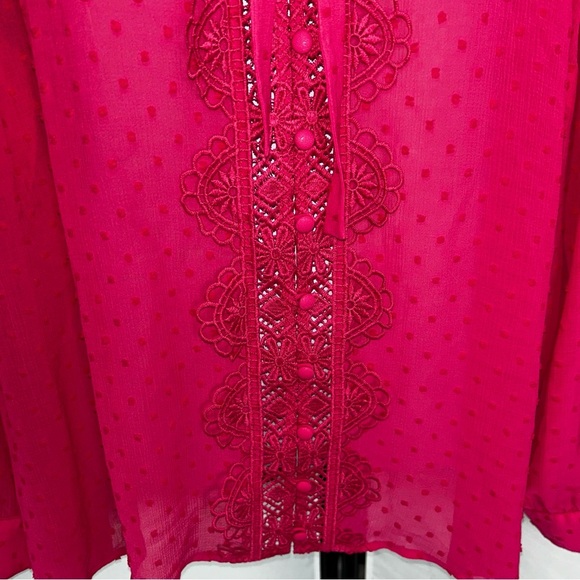 Torrid Chiffon Clip Dot Ruffle Neck Tie Front Top - Picture 7 of 10